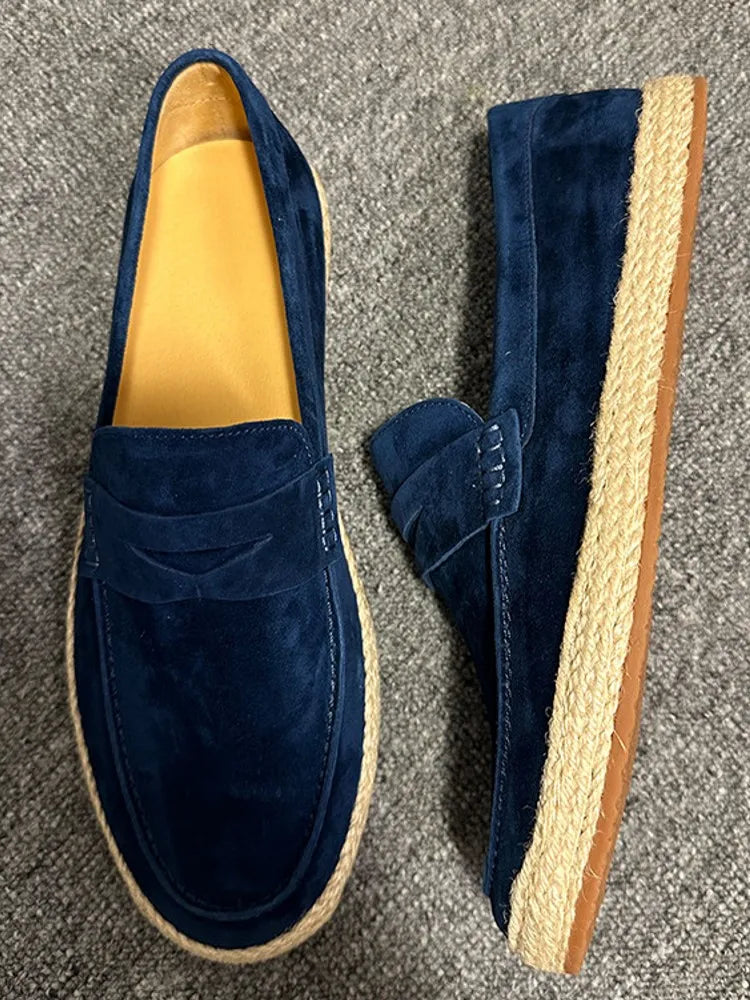 SUEDE WEAVE - Men's Cow Suede Leather Loafers - Vintage Moccasin Driving Shoes