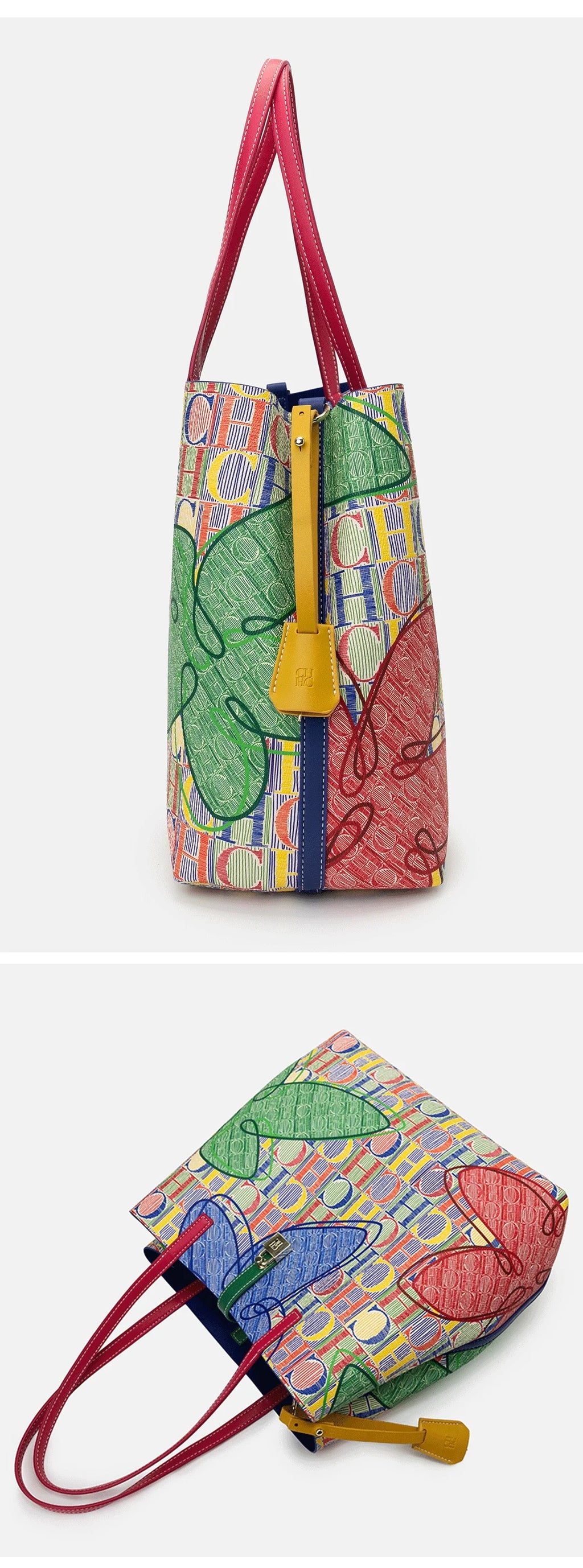 CH Women's Handbag Fashion Letter Printed Flower Design Large Capacity High End Texture Crossbody Bag