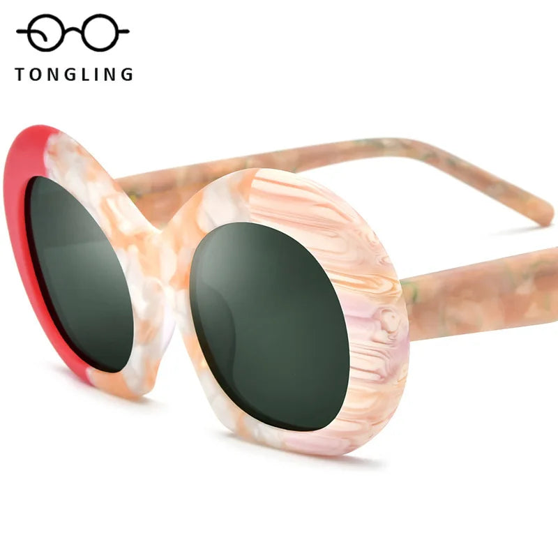 2025 New fashion color match frosted acetate cat-eye universal thick frame multi-color driving sunglasses for men and women