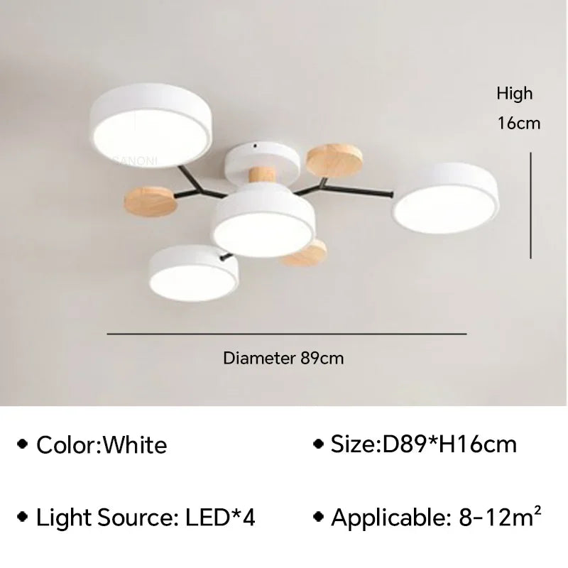 Macaron Wood Ceiling Light – 6 Colors, 1–7 Heads