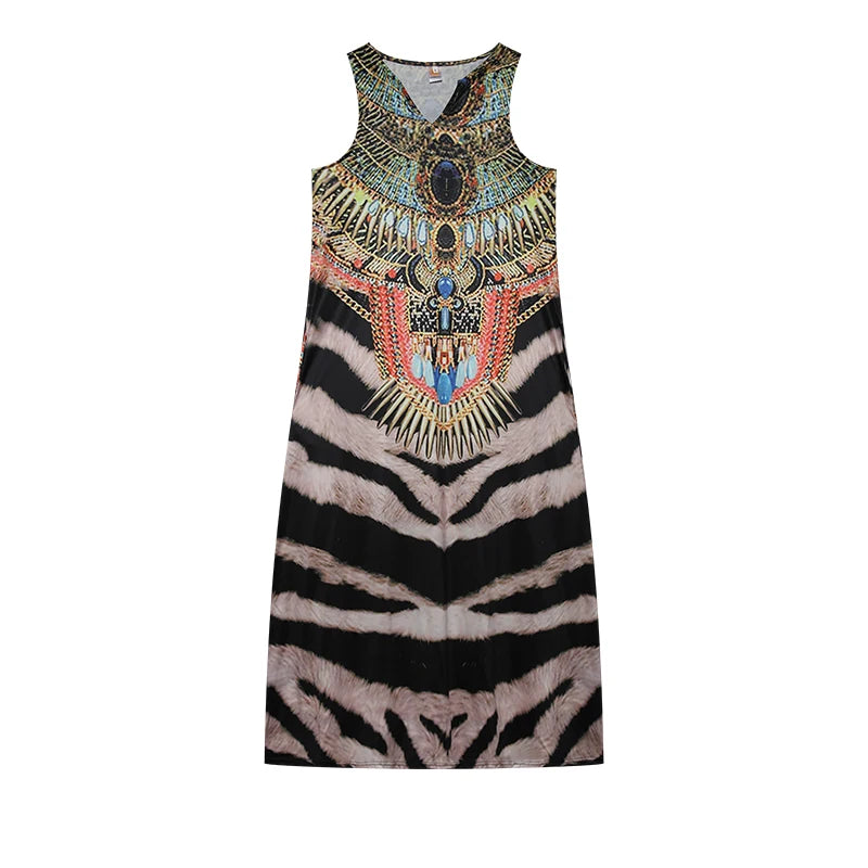 The New Sleeveless European and N Women's Dress V-neck Flower Retro Print Dress