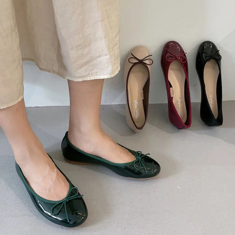 Shallow Women's Soft Round Toe Flats, Slides Footwear, Fashion Butterfly-Knot Women's Ballet Flats, Dance Shoes