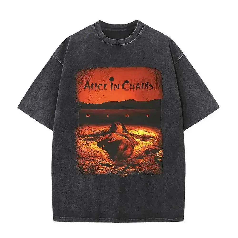 New in Top & Tees Men's T-Shirt Camisetas Rock Band Alice in Chains Dirt Washed Vintage Short Sleeved Round Neck Y2k T-shirt