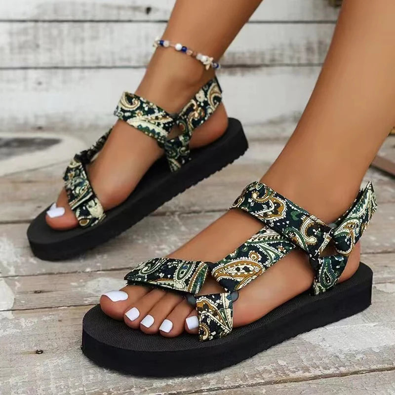 Letnie płaskie buty damskie, sznurkowe, z zestawem stóp, sandały plażowe, uniwersalne, codzienne kapcie, duże rozmiary, sandały damskie