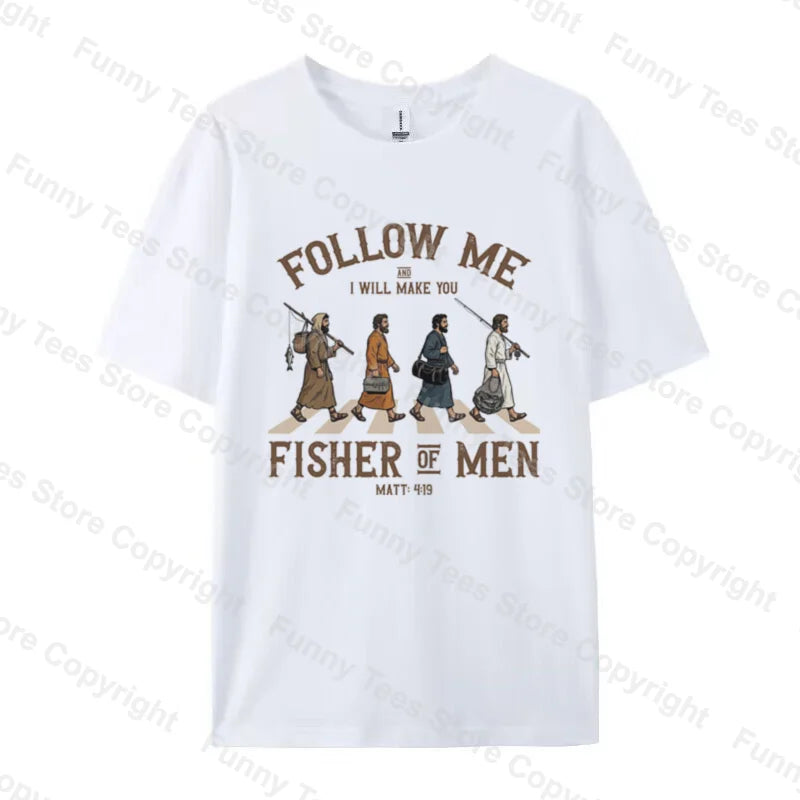 Fisher of Men Bible Verse T Shirt Retro Cartoon Funny Christian T-Shirts Religious Graphic Tees Men Women Cotton Faith Tops Gift