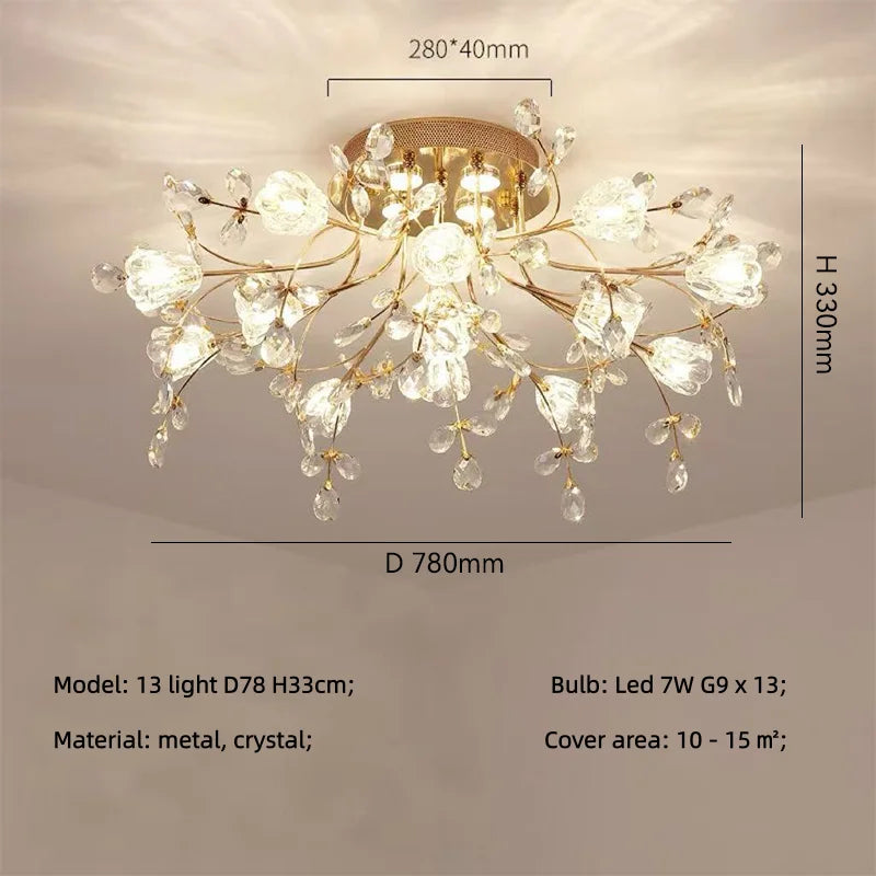 European K9 Crystal Ceiling Light – Gold, D55–90cm + Wall Lamp
