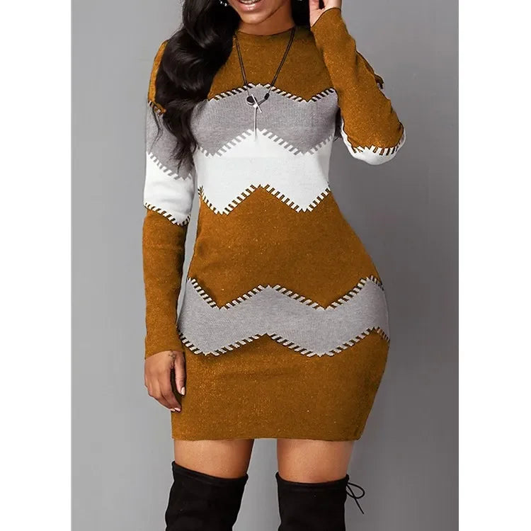 Chevron Knit Bodycon Mini Dress