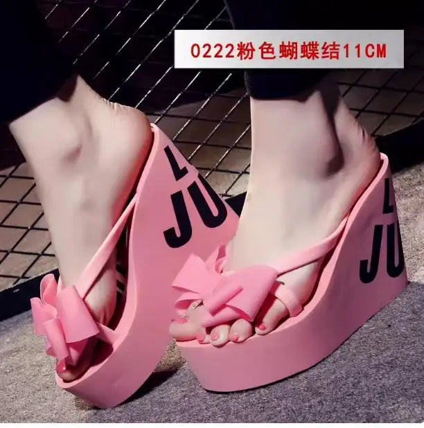 Platform Wedges Sandals Wedges Flip Flops High Heel Sandals Slippers White Beach Sandals Bohemia Flip Flops Pink size 32--43