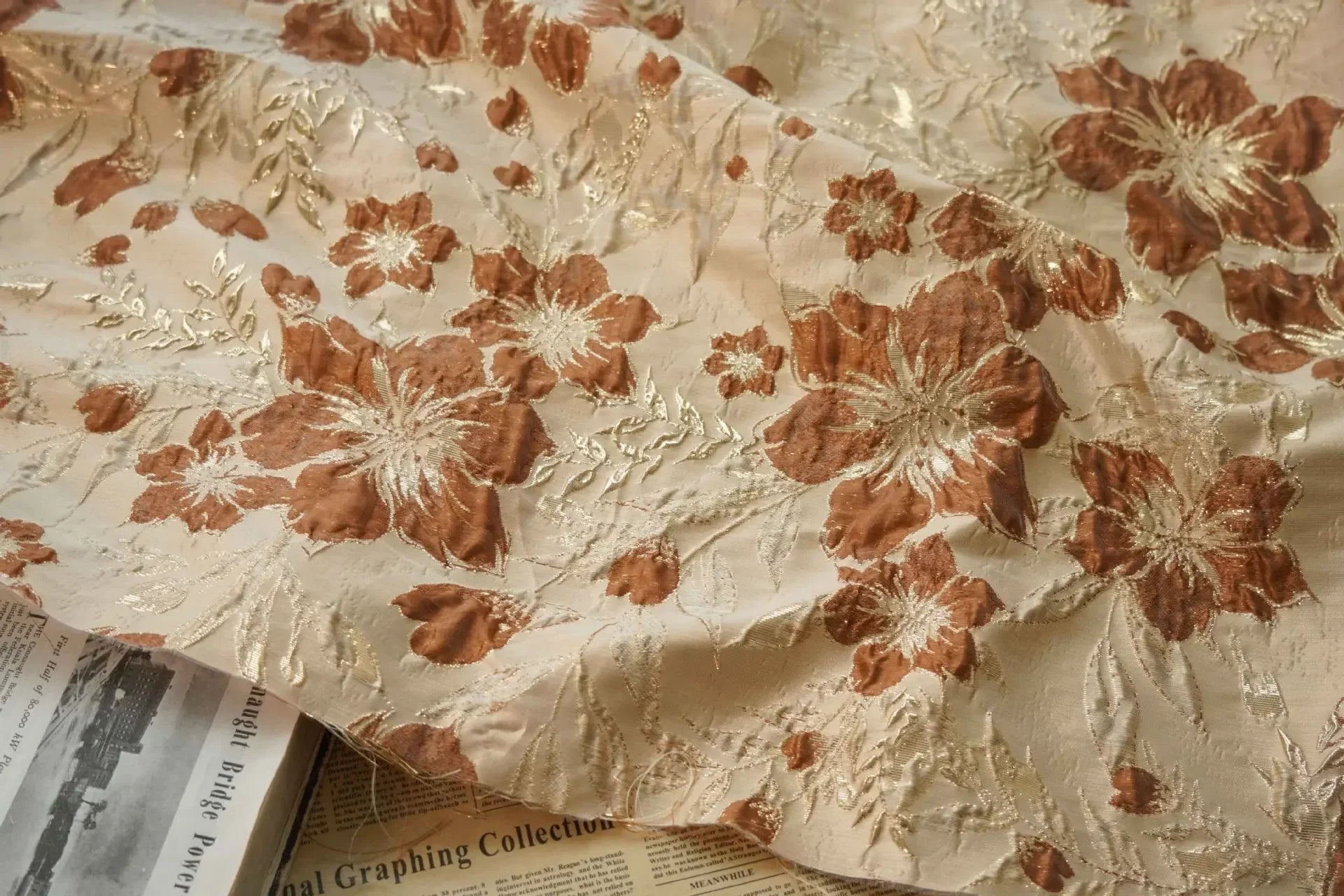 Gold Jacquard Fabric – Floral Brocade by the Meter