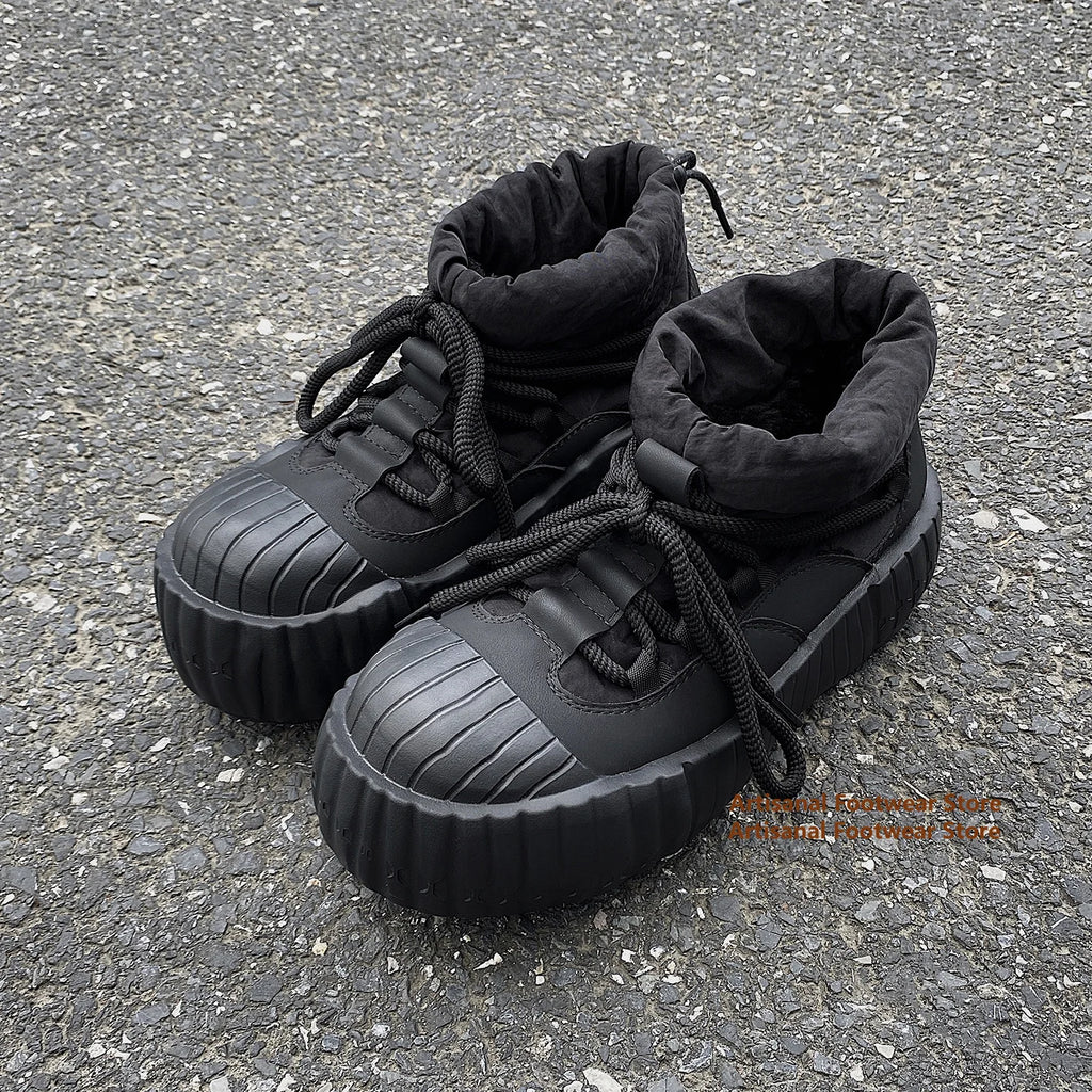 Men's Plush-Lined Snow Boots - Height Increasing Thick Sole Round Toe High Top