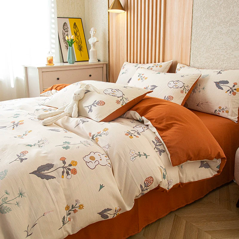 BLOOM & REST - Flower Printed Duvet Cover - Washed Cotton, Without Pillowcase