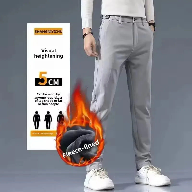 VELVET EDGE - Men's Fleece-Lined Slim Stretch Pants - Business Casual Winter Trousers