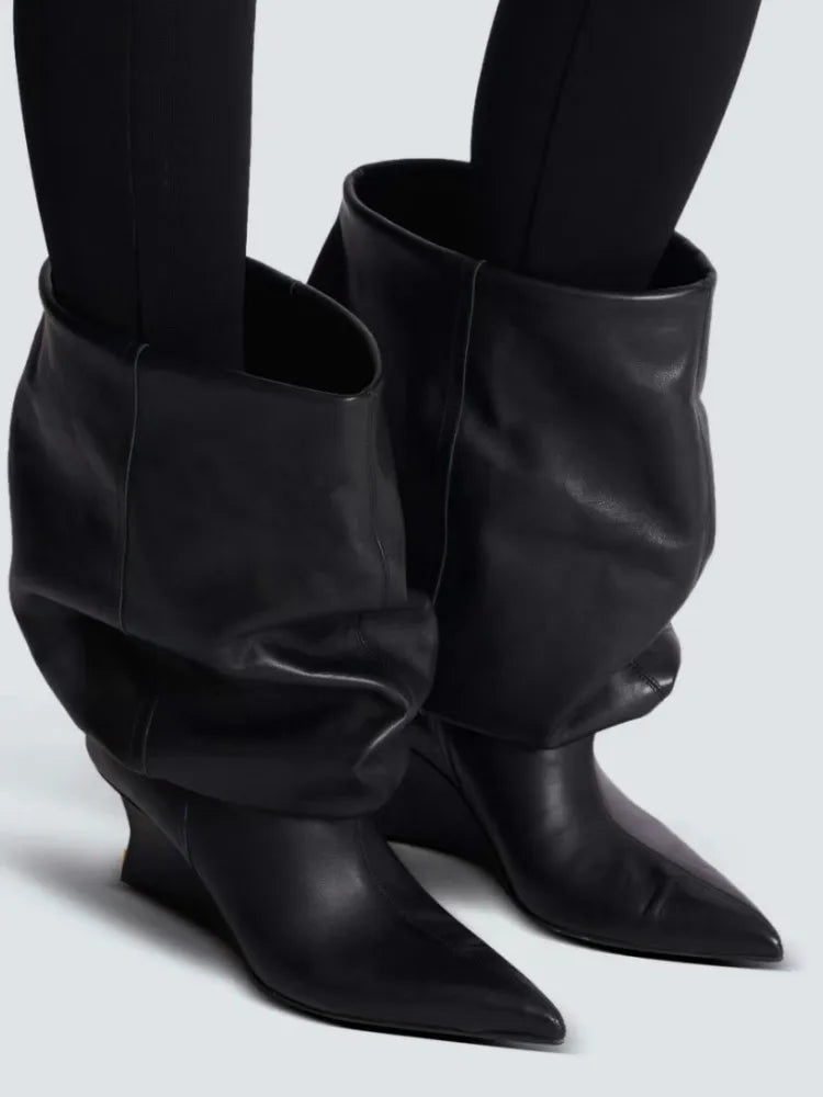 Pleated Slip-On Ankle Boots – Super High Wedge