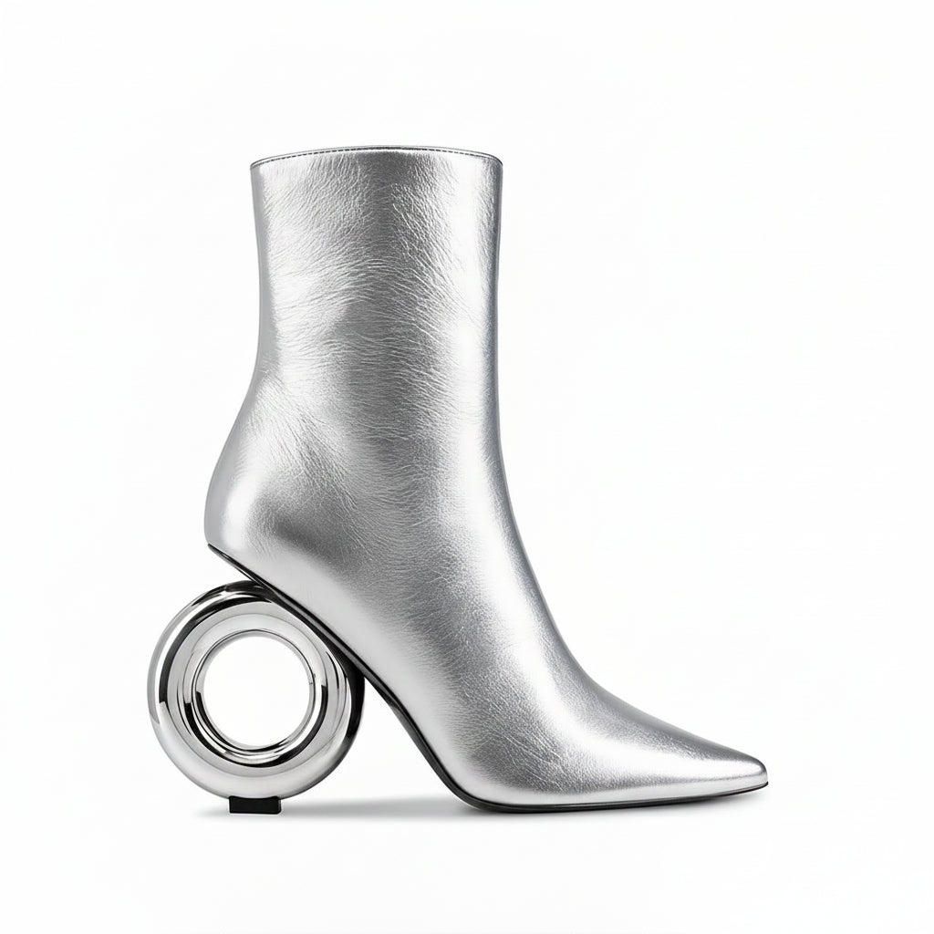 ORBIT – Sculptural Chrome Donut Heel Ankle Boots