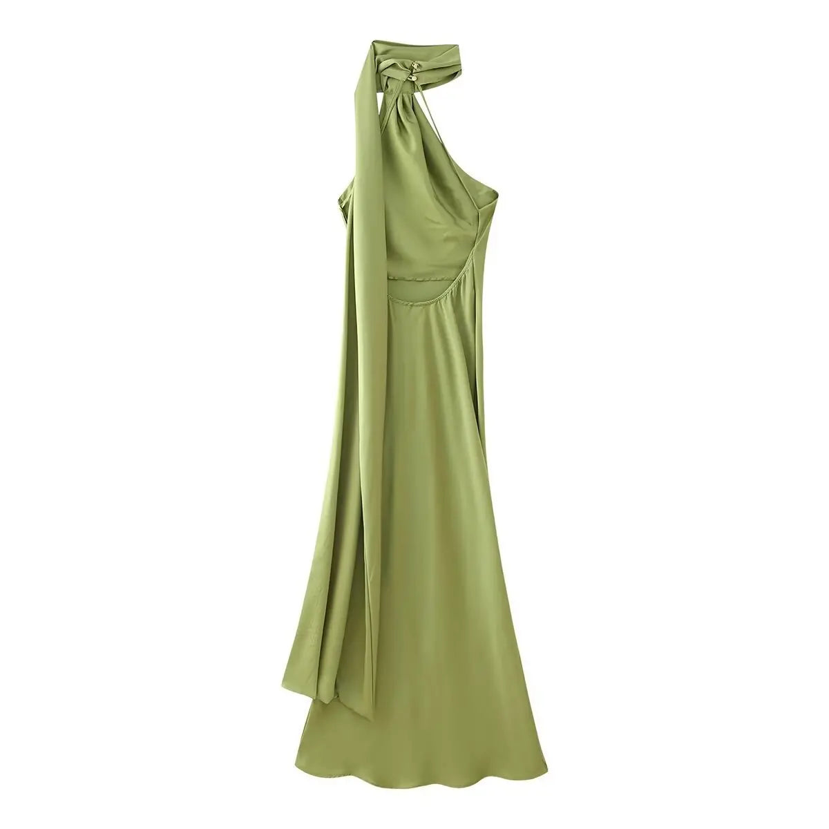 VEITCHE Elegant Women's Soft Silk Satin Long Dress Halter Backless Sleeveless Maxi Dresses Summer Lady Long Ribbon Party Gowns