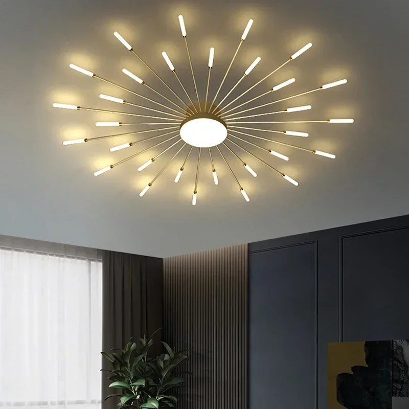 Modern LED Ceiling Chandelier – Black/Gold, 12–42 Heads, Dimmable
