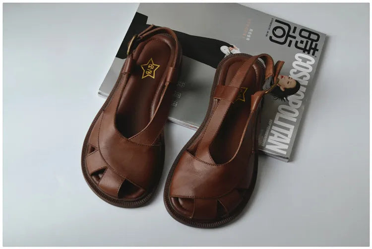 Careaymade-Genuine Leather wide toe big size sandals women's shoes original Handmade single breathable soft sole casual sandals