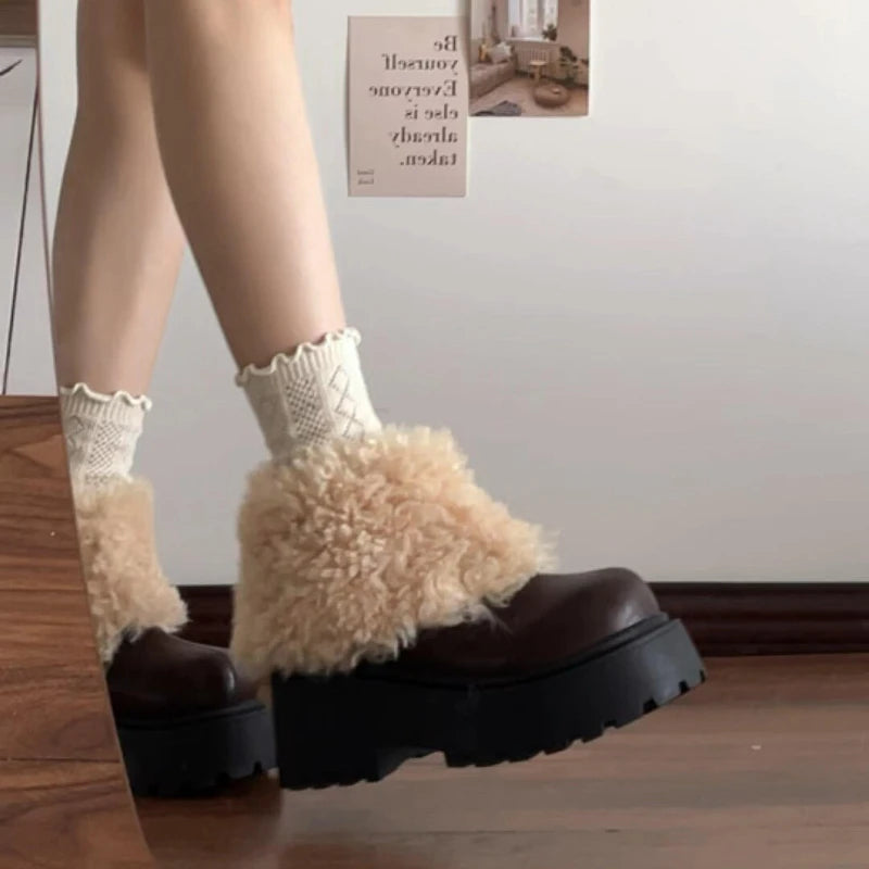Fur-Lined Platform Ankle Boots – Square Heel