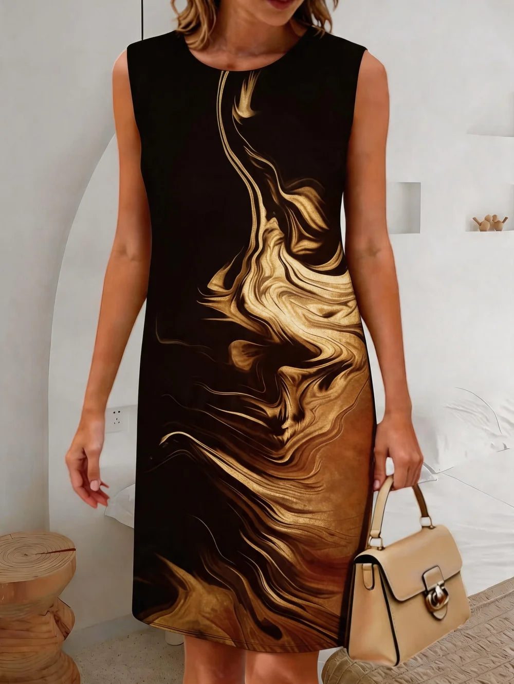 Summer Women's Sleeveless Dress 3D Printed Wave Texture Dress Elegant Sleeveless Casual Fashion Dresses Y2k Clothes for Women