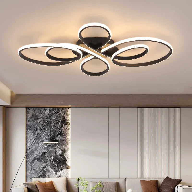 Modern LED Ceiling Light – Black/White, 66×40cm, RC Dimmable