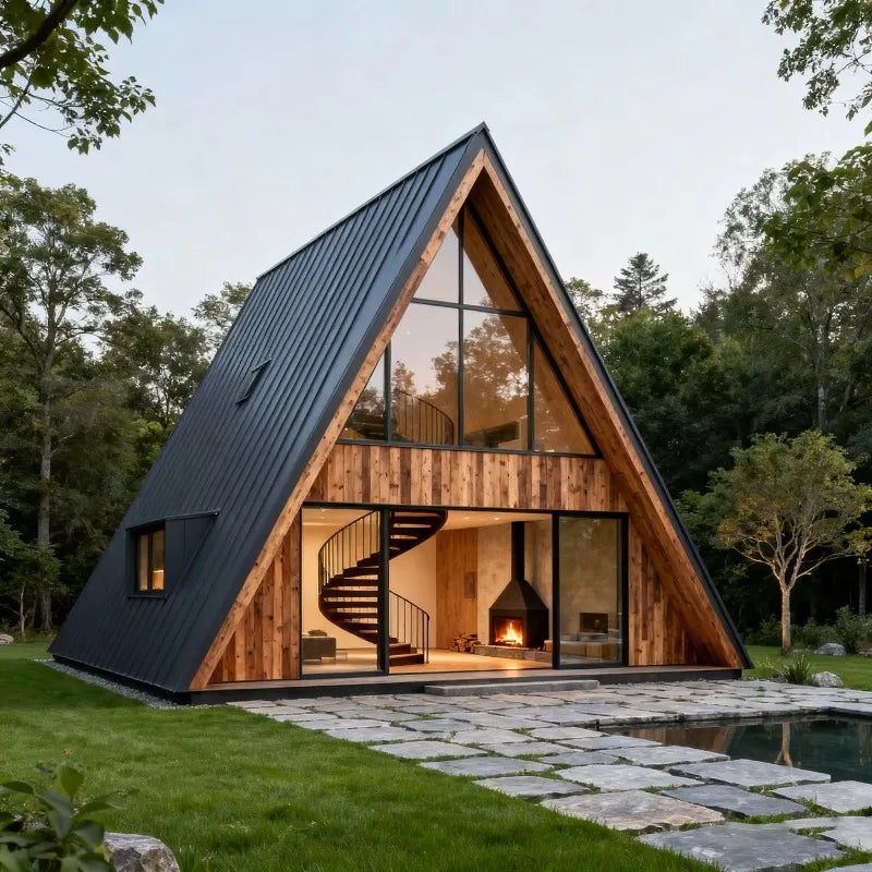 A-Frame Hideout 35 - Modular Triangle Cabin with Loft & Fireplace