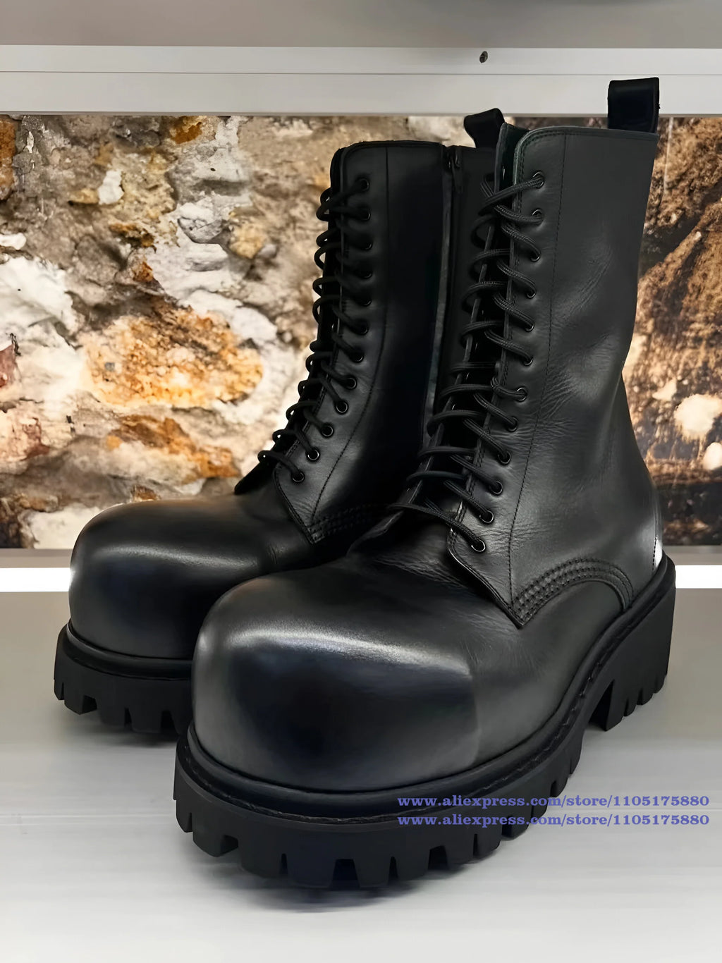 IRONSIDE - Men's Motorcycle Boots - Lace-Up & Side Zipper, Thick Sole, High Top