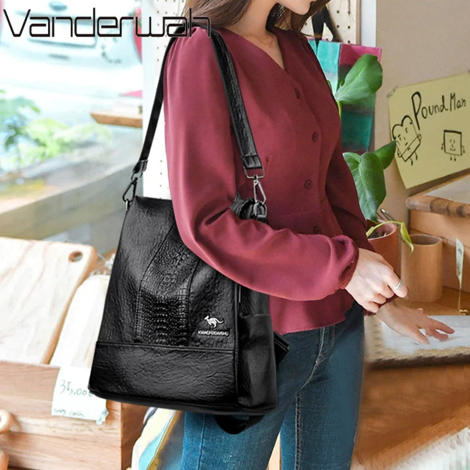 Crocodile Embossed Leather Backpack