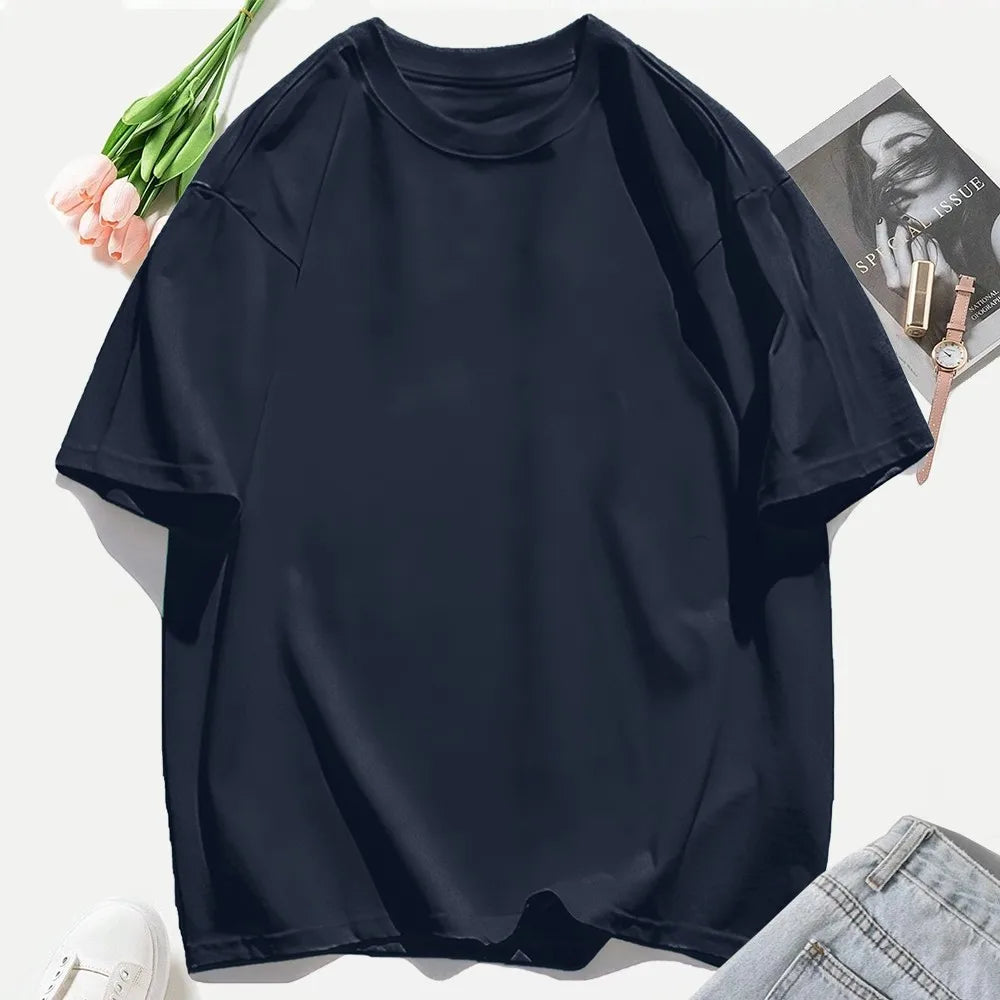 Woman 100% Cotton T Shirts Solid Color Casual T-Shirt O-Neck Summer Tops For Women Fashion Oversized Female Sportswear