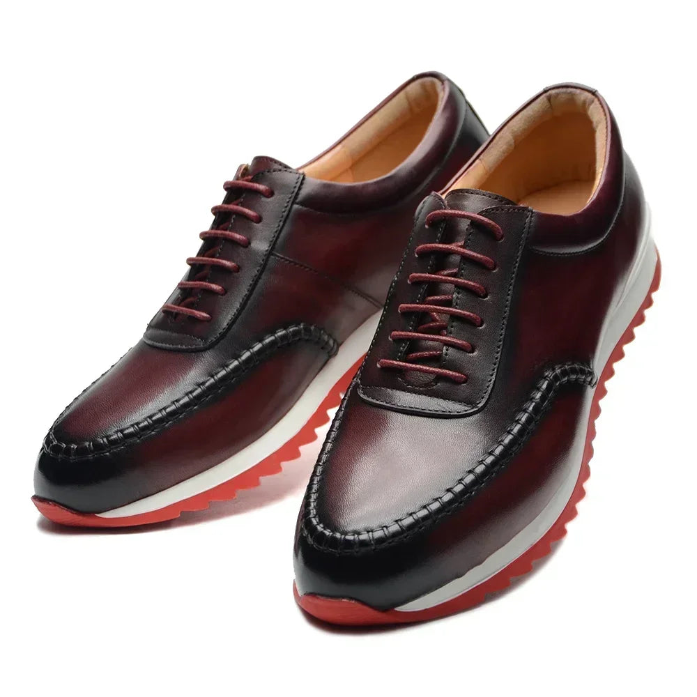 ARTISAN OX - Men's Hand-Painted Genuine Leather Oxford Sneakers - Business Casual Shoes in Black & Burgundy