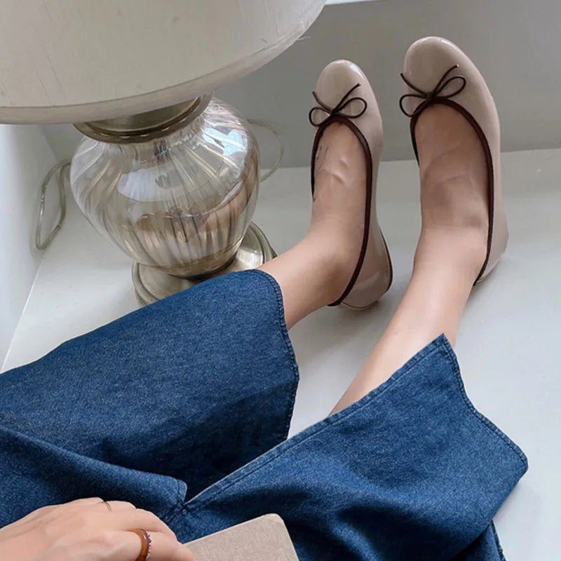 Shallow Women's Soft Round Toe Flats, Slides Footwear, Fashion Butterfly-Knot Women's Ballet Flats, Dance Shoes