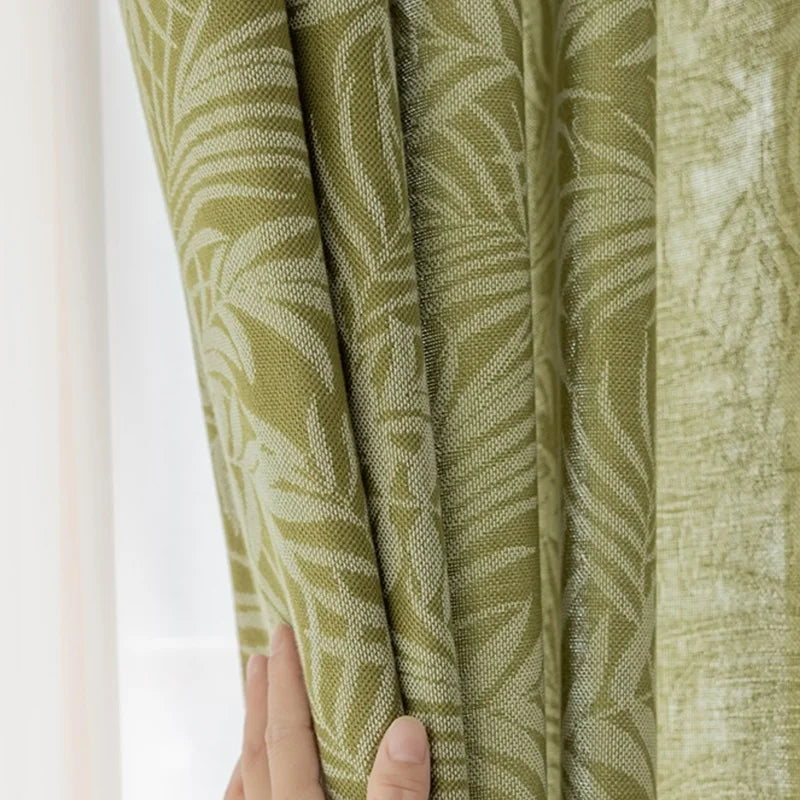 JACQUARD LINEN CURTAINS - Leaf Pattern, 210gsm, Custom Size - Textured Rooms