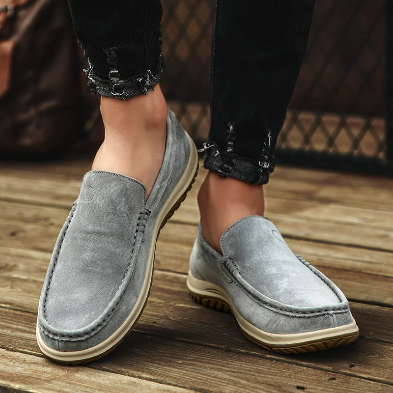 MOCCASIN DRIVE - Men's Genuine Leather Slip-On Loafers - Hand-Stitched Non-Slip Driving & Walking Shoes