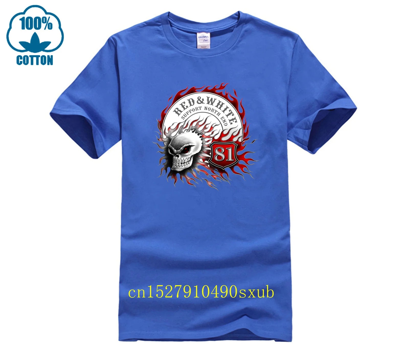 Flaming Skull 81 Biker T-Shirt Red White Support Vintage