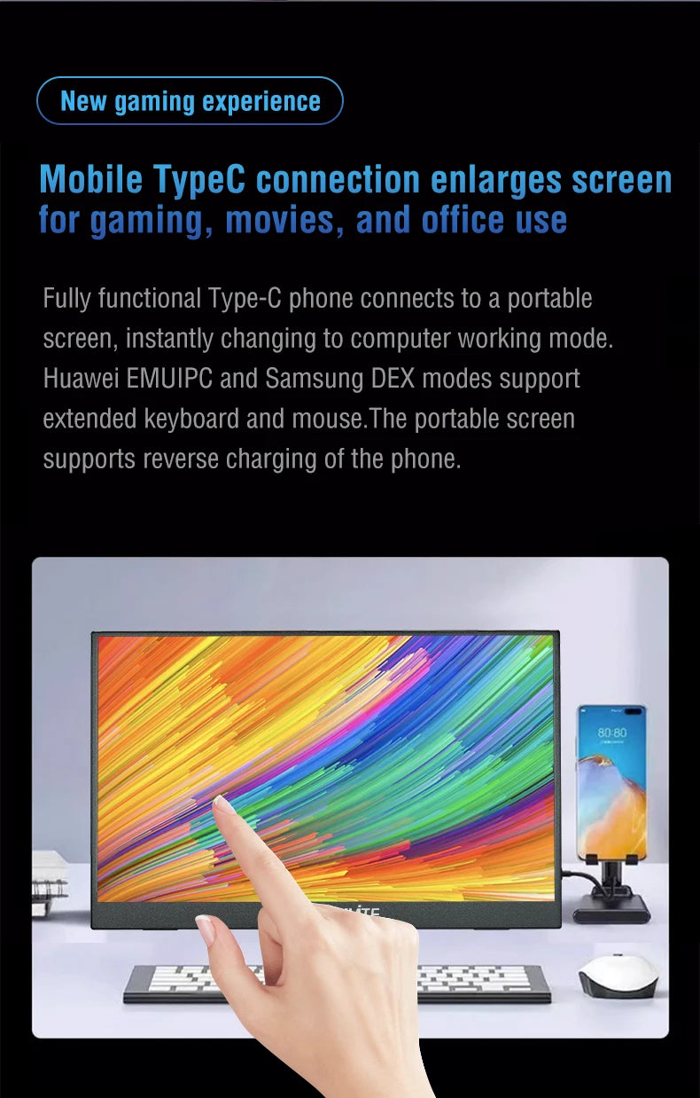 Anmite 16-Inch Portable Touch Monitor Non-touch optional 1200P HDR 16:10 For XBox PS4 / 5 Switch Cell Phone PC Laptop Extension