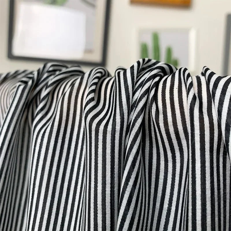 NAVY STRIPE SILK COTTON FABRIC - Tricot Woven, 135cm Wide - Soft Drape