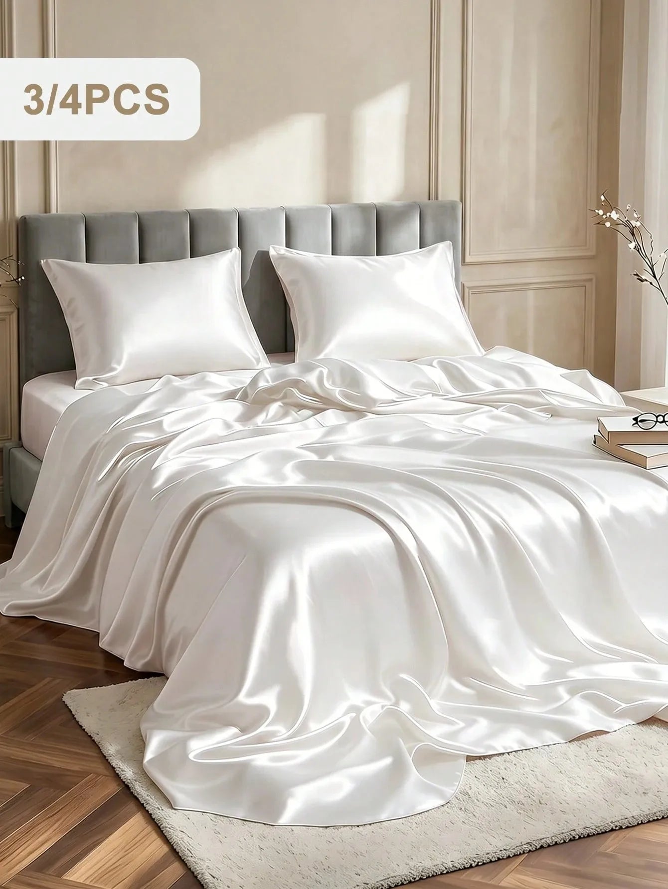 SATIN SUITE - 4-Piece Solid Color Bed Sheet Set - Silky, Breathable & Hotel-Ready