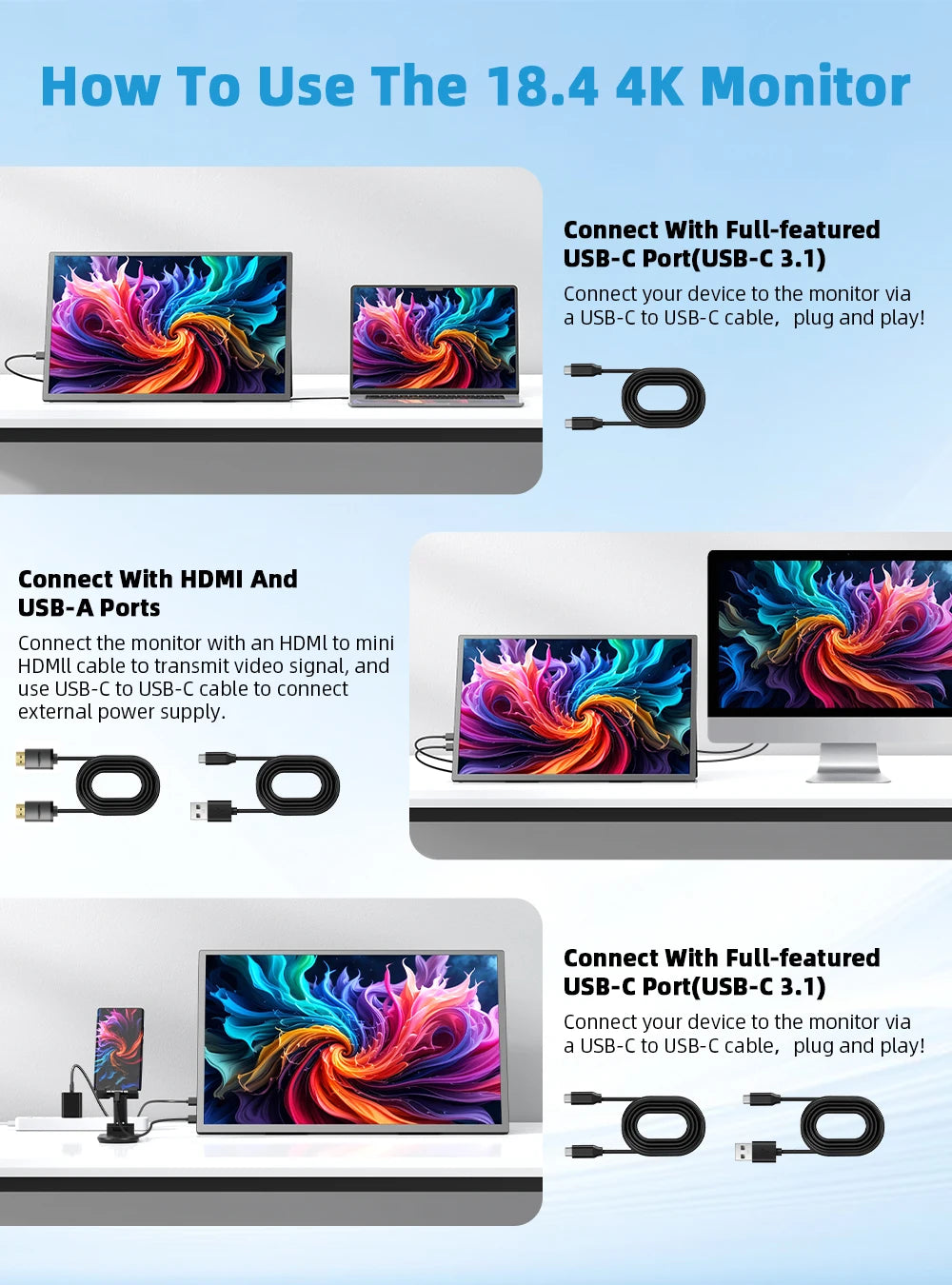 UPERFECT 18.4" 4K QLED Portable Monitor - Ultra-Slim Gaming Display