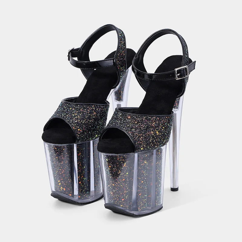 8inches Sexy Super High Heels Transparent Crystal Wedding Pole Dance Shoes 20CM Stiletto Waterproof Platform Sandals Summer