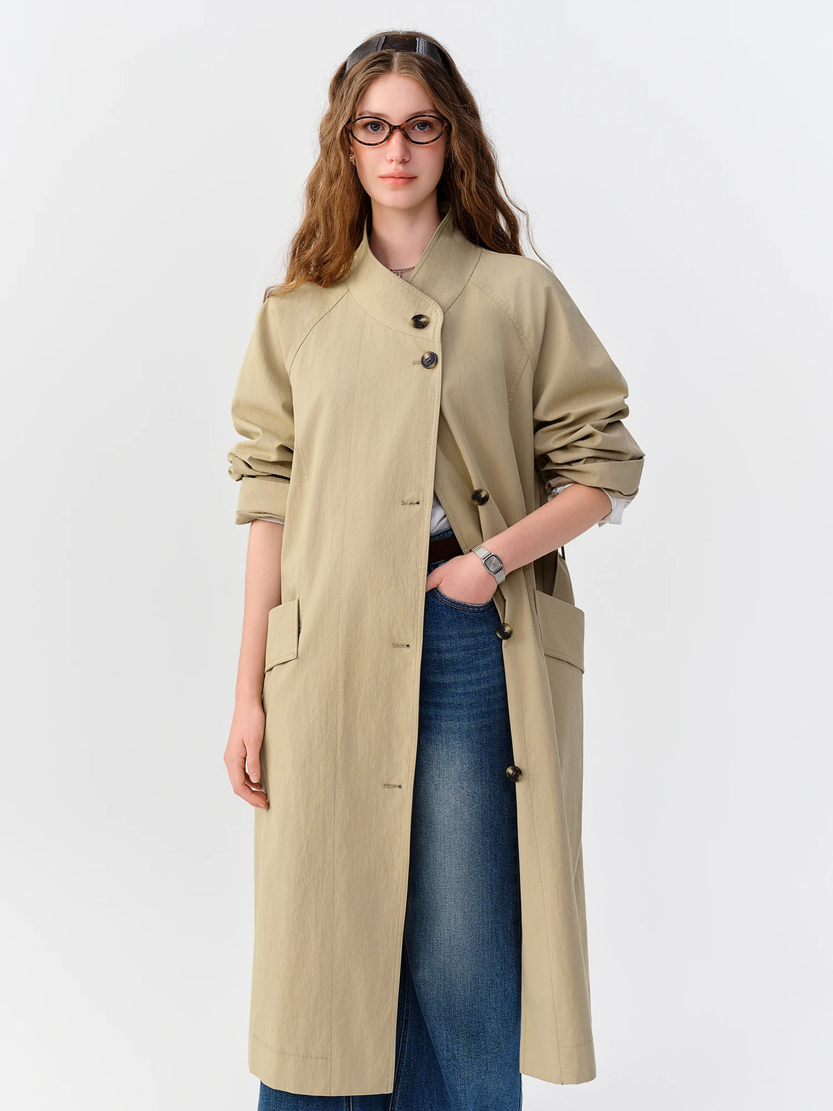 Women's Cotton-Blend Trench - Single Breasted - City Calm