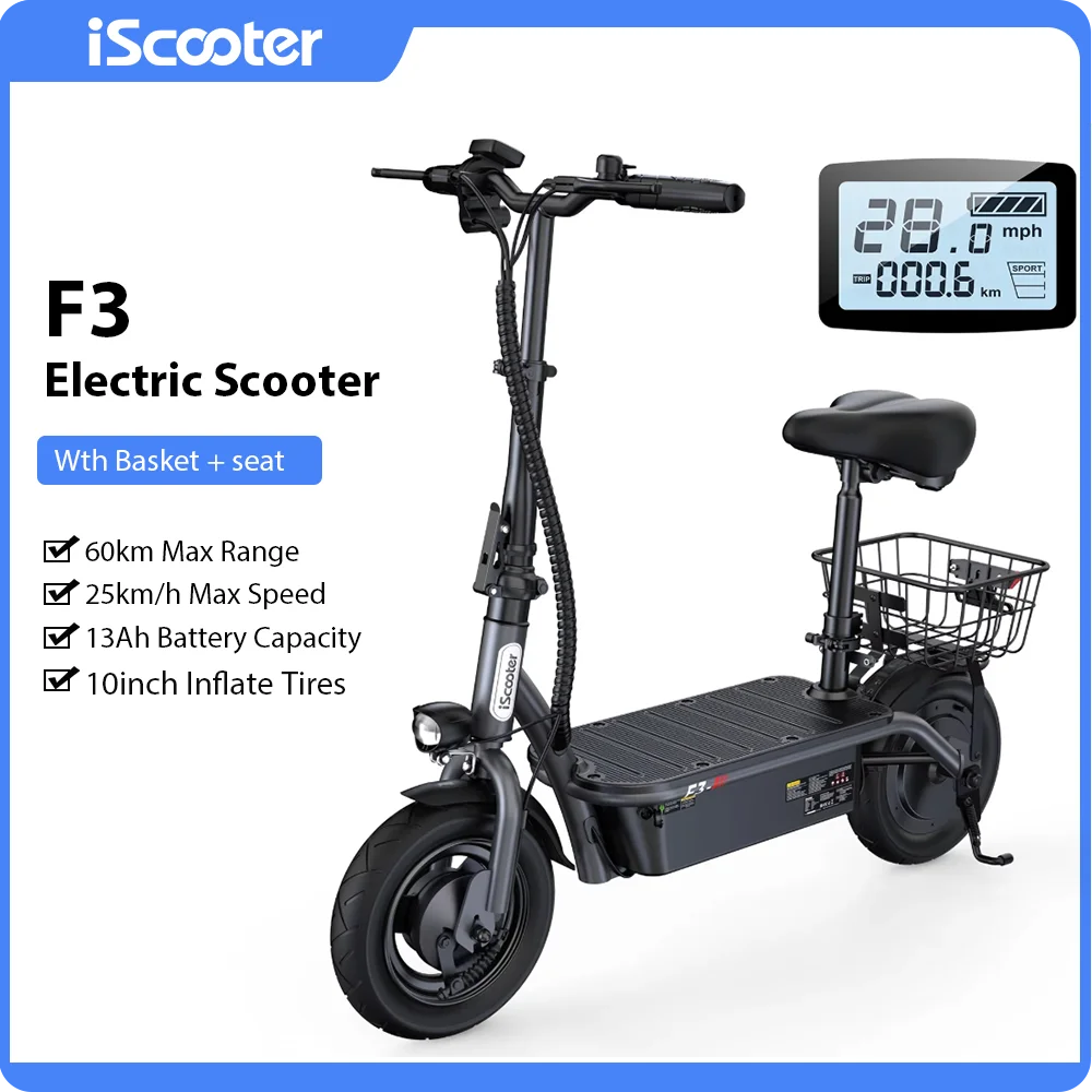 F3 ELECTRIC SCOOTER - 60 KM Range, Seat & Basket - Easy Commutes