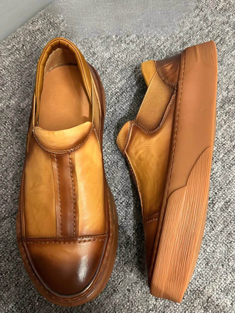 RETRO LIFT - Platform Cowhide Loafers - Slip On, Stand Taller