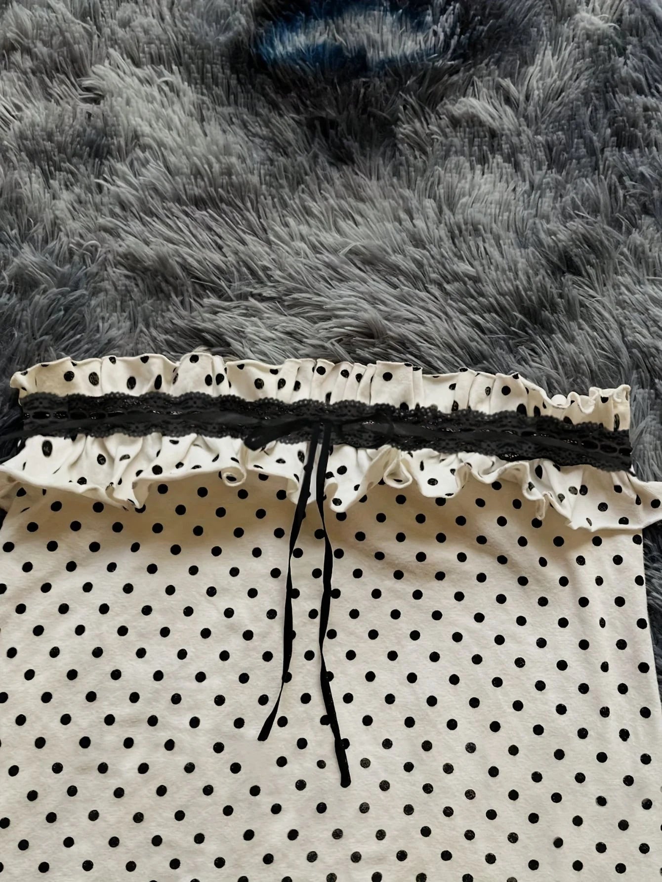 Women's Vintage Polka Dot Off Shoulder Mini Dress, Ruffle Lace Trim Strapless A Line Flare Dress, Y2K Cute Summer Party Dress 2.