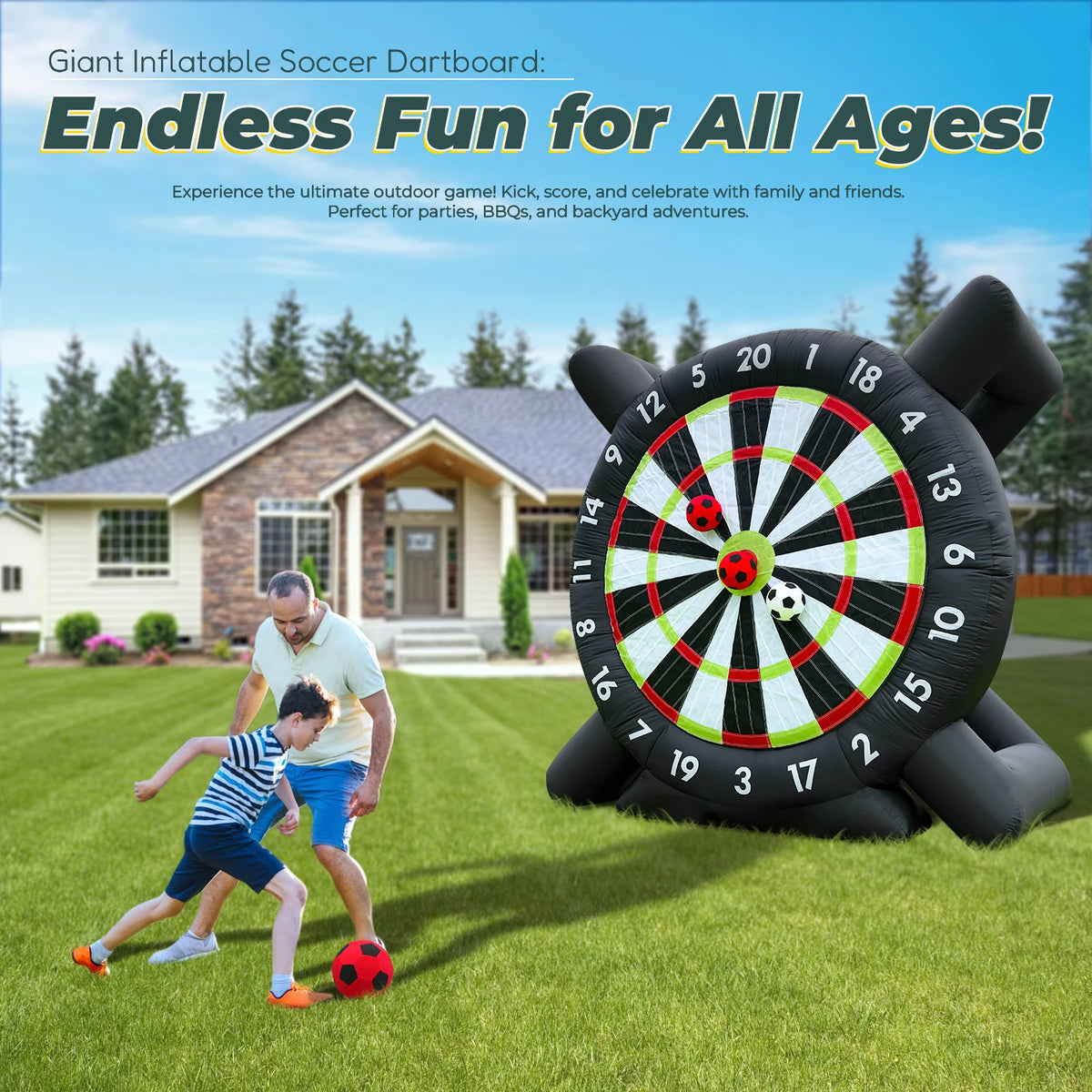 Inflatable Soccer Dartboard - 3m & Eight Balls - Big Game Energy