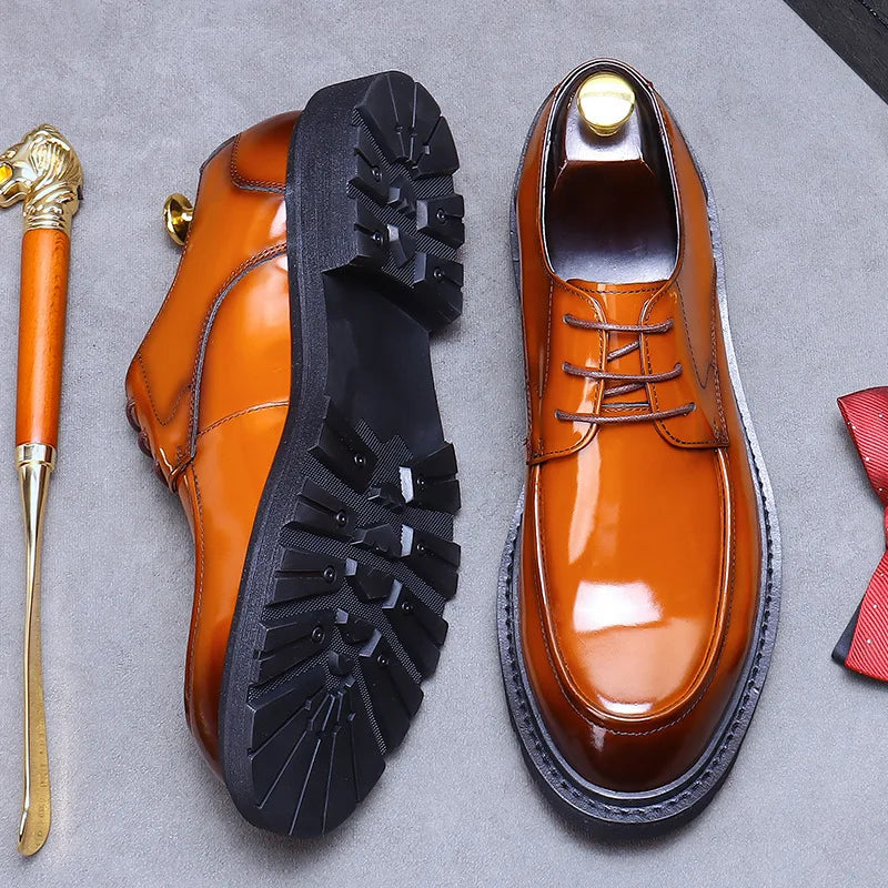 BRIGHT STEP - Polished Cowhide Derby Shoes - The Shine That Commands Respect