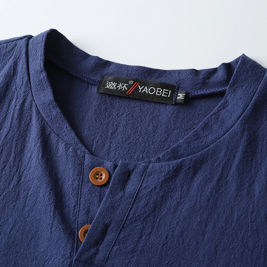 LINEN COTTON HENLEY TEE - Solid Colors, Big & Tall Sizes - Easy Summer