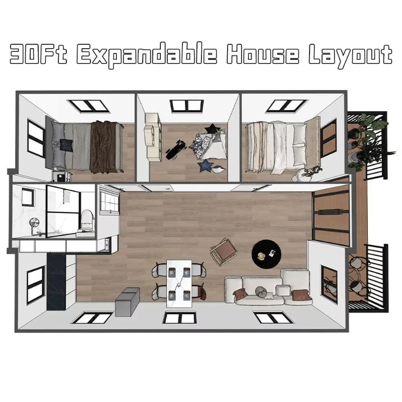 Black Expandable Container House 20Ft 40Ft - Modern Farmhouse Prefab 2-5 Bedroom