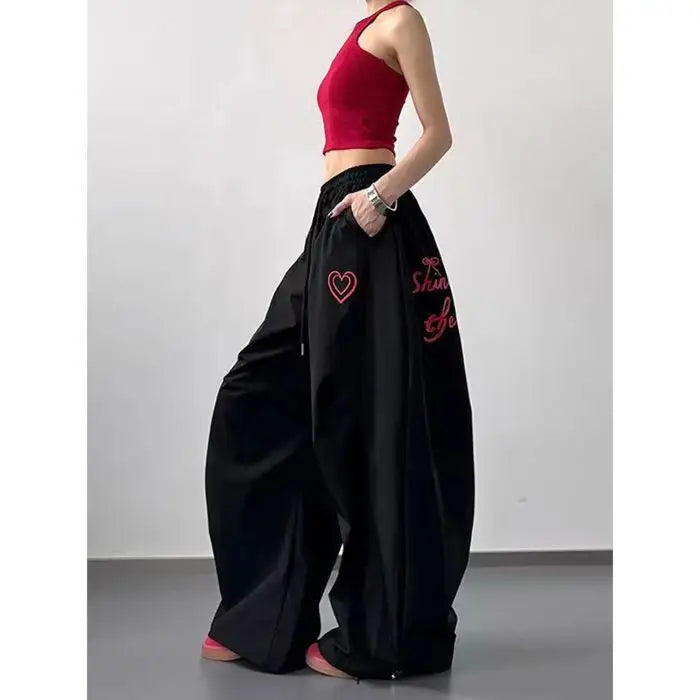 Letter Print Wide Leg Sweatpants
