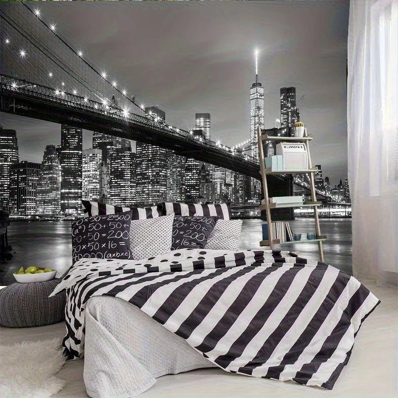CITY LIGHTS NIGHT TAPESTRY - B&W Urban Print, 9 Sizes - Dark Walls