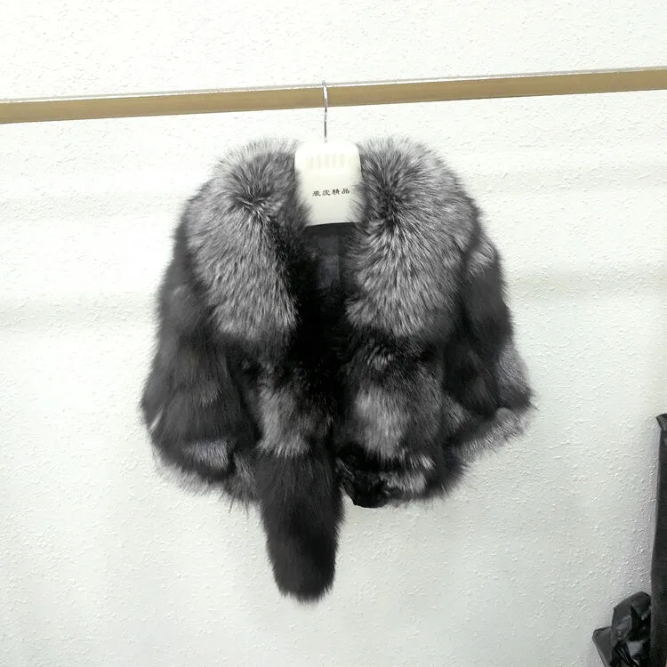 Women's Fox-Fur Cape - V-Neck - Winter Poise