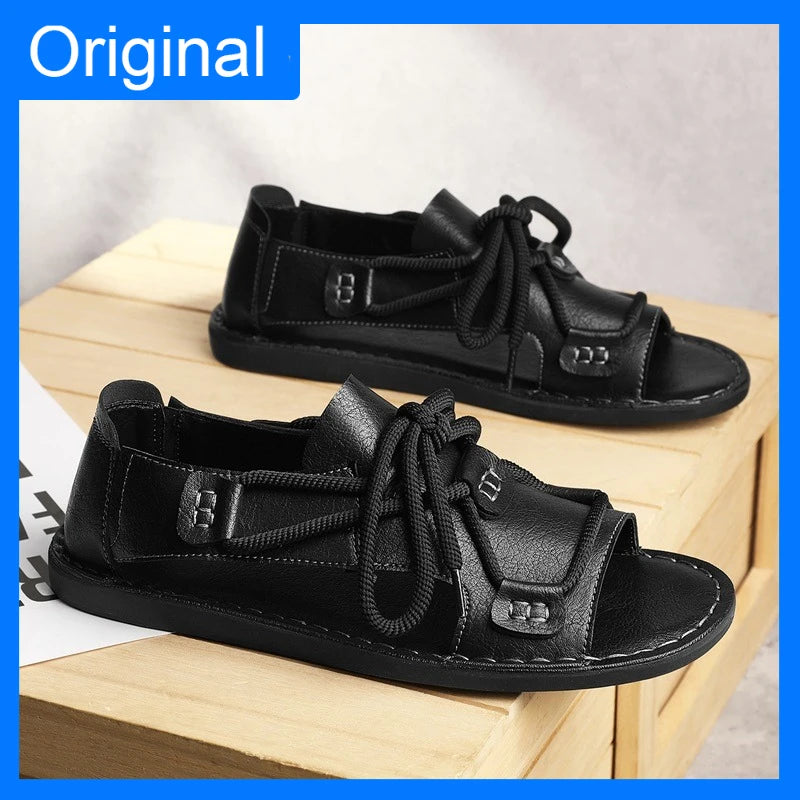 Sandals Summer Fashion Leather Comfortable Flat Roman Sandals Soft Quick Drying 2026 New Outdoor Casual Beach Shoes Man